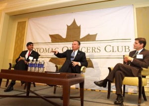 Federal CTO Aneesh Chopra with VA Governor and DNC Chairman Tim Kaine and FCC Chairman Julius Genachowski at a Potomac Officers Club Event in 2008